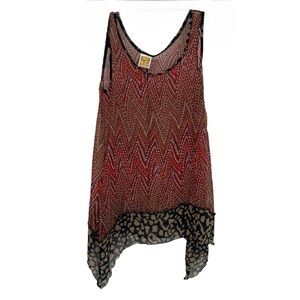 Hand Jive Wear Art  Sleeveless Boho Top Tunic Size XS Semi Sheer Asymmetrical